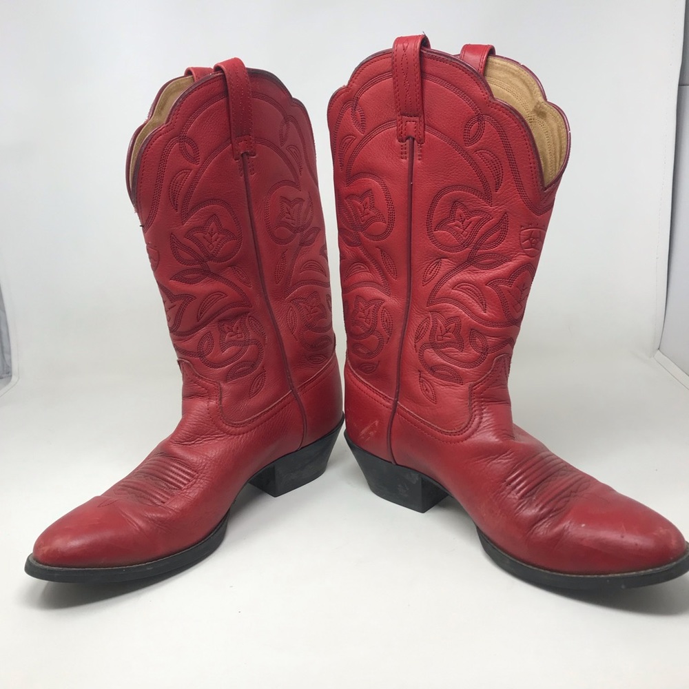 Ariat Red Leather Western Cowgirl Boots Size 8B - Picture 8 of 12